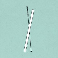 Straw and brush psd doodle illustration earth friendly living