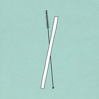 Straw and brush vector doodle illustration earth friendly living