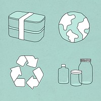 Eco-friendly product vector doodle illustration set