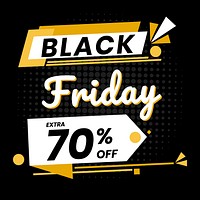 Black Friday 70% off vector yellow halftone background template