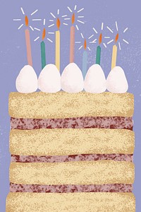 Birthday cake background vector in purple tone
