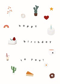 Cute birthday greeting card illustration in white tone