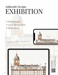 Art exhibition flyer template vector editable design in minimal theme with digital device