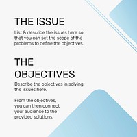 Business company presentation slide template vector with objectives social media post
