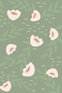 White poppy patterned vector background in green