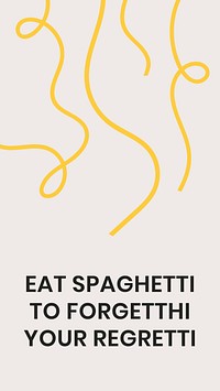 Cute pasta doodle template vector with food quote social media story