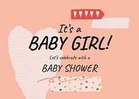 Girl baby shower template, cute feminine invitation card vector