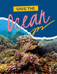 Save ocean flyer template, environmental campaign psd