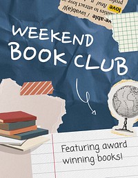 Book club flyer template, paper collage design psd