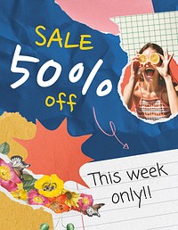 Sale collage flyer template, promotion ad paper collage vector