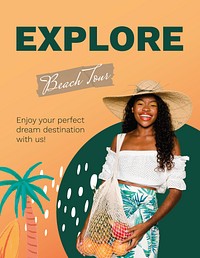 Beach tour flyer template, promotion ad psd