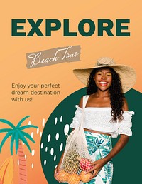 Beach tour flyer template, promotion ad vector