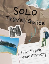 Solo travel flyer template, paper collage design psd