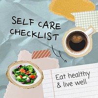 Healthy food Instagram post template, paper collage design vector