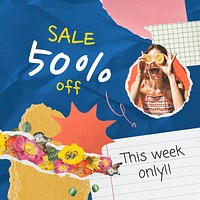 Sale Instagram post template, promotion ad paper collage vector