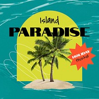 Island holiday Instagram post template, travel ad vector