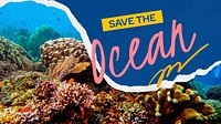 Save ocean ppt presentation template, environmental campaign vector