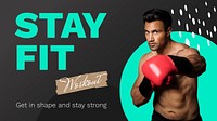 Exercising man PowerPoint presentation template, fitness campaign vector