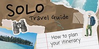 Solo travel Twitter post template, paper collage design vector