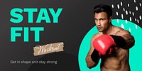 Exercising man Twitter post template, fitness campaign vector
