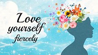 Love yourself presentation template, surreal floral collage vector