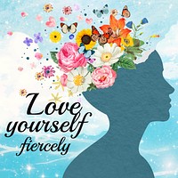 Love yourself Instagram post template, surreal floral collage vector