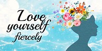 Love yourself Twitter ad template, surreal floral collage vector