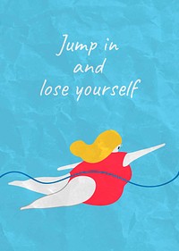 Swimming poster template, inspirational quote design psd