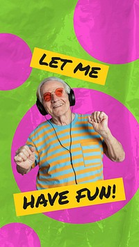 Music lover Facebook story template, senior adult design vector