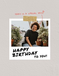 Happy Birthday flyer template, instant photo film frame psd