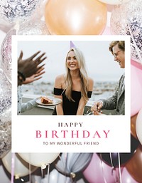 Feminine birthday flyer template, instant photo film frame vector