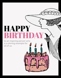 Vintage fashion flyer template, birthday greeting card psd