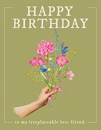 Vintage flower flyer template, birthday greeting card psd