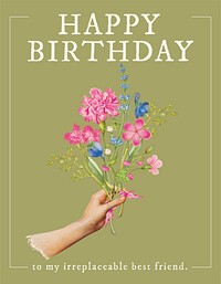 Vintage flower flyer template, birthday greeting card vector