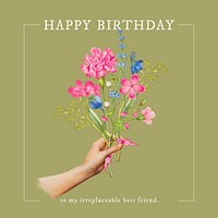 Vintage flower Instagram post template, birthday greeting card vector