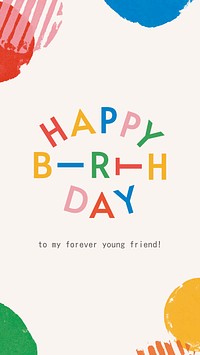 Birthday greeting Instagram story template, colorful typography psd