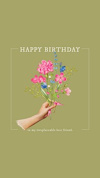 Vintage flower Instagram story template, birthday greeting card vector