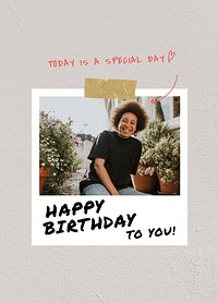 Happy Birthday poster template, instant photo film frame psd