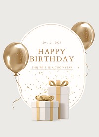 Gold birthday poster template, 3D rendering aesthetic psd