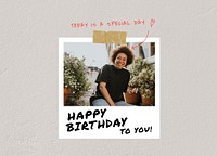 Happy Birthday greeting card template, instant photo film frame psd