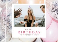 Feminine birthday greeting card template, instant photo film frame vector