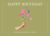 Vintage flower birthday card template, editable design vector 