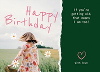 Spring birthday greeting card template, floral design psd