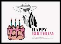 Vintage fashion greeting card template, birthday illustration psd