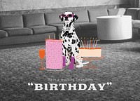 Dog birthday greeting card template, cute pet photo vector