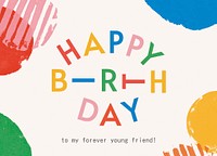 Birthday greeting card template, colorful typography vector