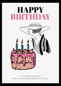 Vintage fashion poster template, birthday greeting card psd