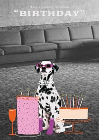 Dog birthday poster template, cute pet photo vector