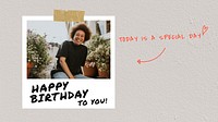 Happy Birthday YouTube thumbnail template, instant photo film frame vector