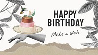 Vintage birthday presentation template, cake illustration vector